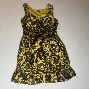VTG 100% Silk Juicy Couture 90s Y2K Chartreuse Green Gold Flower Dress, Sz 6